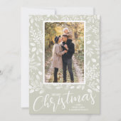 White Merry kerst Greenery Foto Feestdagenkaart (Voorkant)