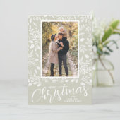 White Merry kerst Greenery Foto Feestdagenkaart (Staand voorkant)
