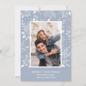 White Merry Kerstmis Blauwe Foto Feestdagenkaart (Voorkant)