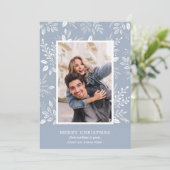 White Merry Kerstmis Blauwe Foto Feestdagenkaart (Staand voorkant)