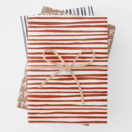 White "Merry Kerstmis" Kraft paper en Stripes  (In situ)