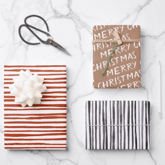 White "Merry Kerstmis" Kraft paper en Stripes  (Voorkant)
