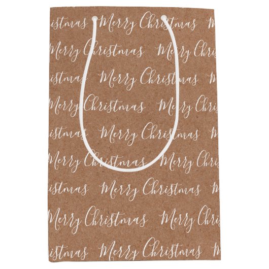 White "Merry Kerstmis" Kraft paper Medium Cadeauzakje (Voorkant)