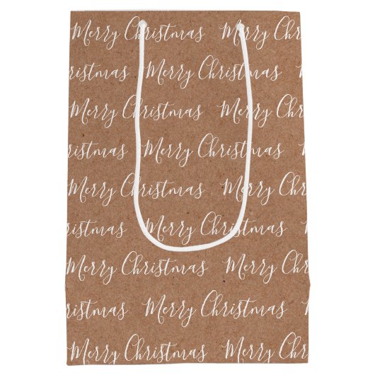 White "Merry Kerstmis" Kraft paper Medium Cadeauzakje (Achterkant)