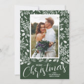 White Merry Kerstmis op Green Photo Feestdagenkaart (Voorkant)