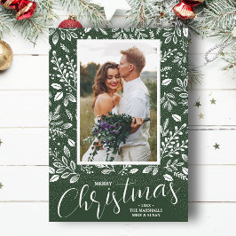 White Merry Kerstmis op Green Photo Feestdagenkaart