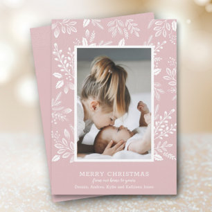 White Merry Kerstmis Stusty Pink foto Feestdagenkaart