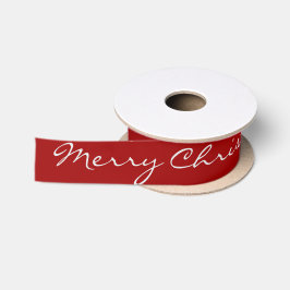 White Merry-kerstscript kalligrafie op rood Satijnen Lint
