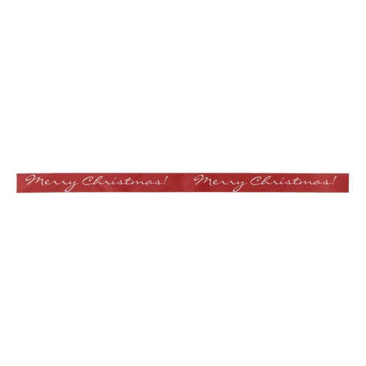 White Merry-kerstscript kalligrafie op rood Satijnen Lint (Voorkant)