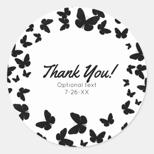 White met Black Butterflies Party Custom Favor Ronde Sticker (Voorkant)