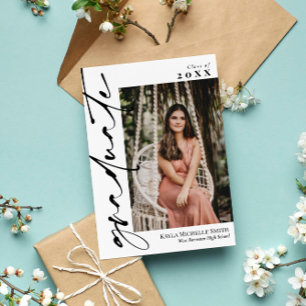 White met Black Calligraphy Photo Afstuderen Kaart