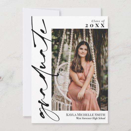 White met Black Calligraphy Photo Afstuderen Kaart (Voorkant)