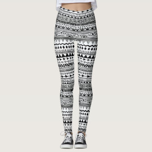 White met Black Ethnic Design Pattern Leggings
