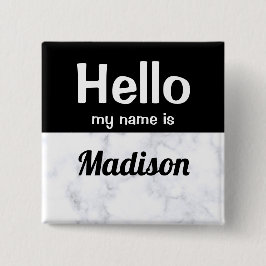 White met Black Hallo Custom Name Label Vierkante Button 5,1 Cm