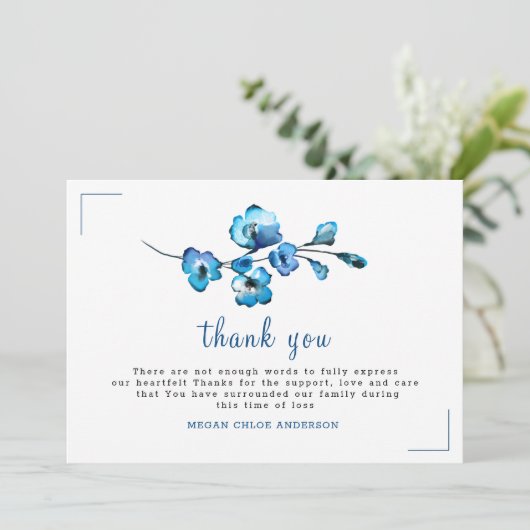 White met Blue Rustic Flowers Waterverf Bedankkaart (Staand voorkant)
