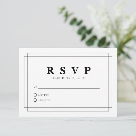 White met Border Response Card RSVP Kaartje (Staand voorkant)