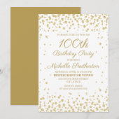 White met Gold Glitter 100th Birthday Party Kaart (Voorkant / Achterkant)