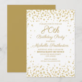 White met Gold Glitter 80th Birthday Party Kaart (Voorkant / Achterkant)