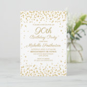 White met Gold Glitter 90th Birthday Party Kaart (Staand voorkant)