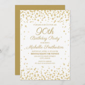 White met Gold Glitter 90th Birthday Party Kaart (Voorkant / Achterkant)