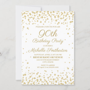 White met Gold Glitter 90th Birthday Party Kaart