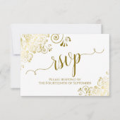 White met Gold Lace Elegant Calligraphy Wedding RSVP Kaartje (Voorkant)