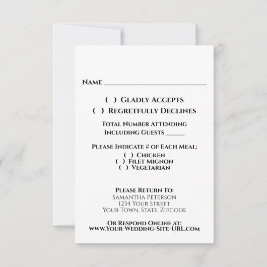 White met Gold Lace Elegant Calligraphy Wedding RSVP Kaartje (Achterkant)