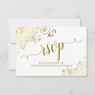 White met Gold Lace Elegant Calligraphy Wedding RSVP Kaartje