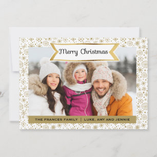 White met Gold Snowflakes Foto met kerstmis Kaart