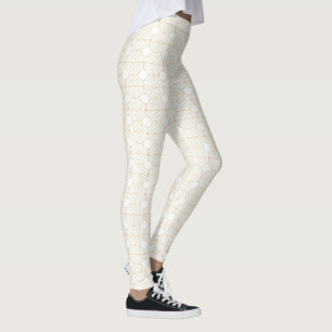 White met Gold Square Pattern Leggings