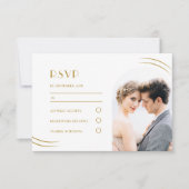 White met Golden Wisps Photo Wedding RSVP Kaartje (Voorkant)
