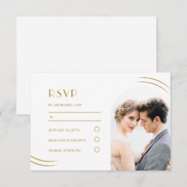 White met Golden Wisps Photo Wedding RSVP Kaartje