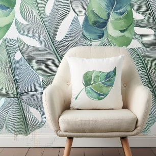 White met Green Leaf Design Sierkussen