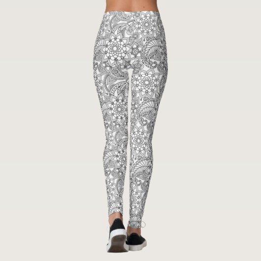 White met Light Grey Floral Lace Pattern Leggings (Achterkant)