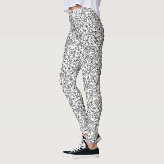 White met Light Grey Floral Lace Pattern Leggings (Links)