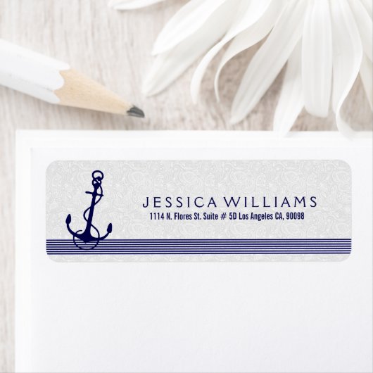 White met marineblauw-bootanker etiket (Insitu)