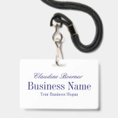 White met Midnight Blue-tekst - Beide zijden Badge (Voorzijde met lanyard)