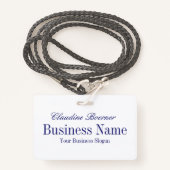 White met Midnight Blue-tekst - Beide zijden Badge (Voorkant met draagriem)