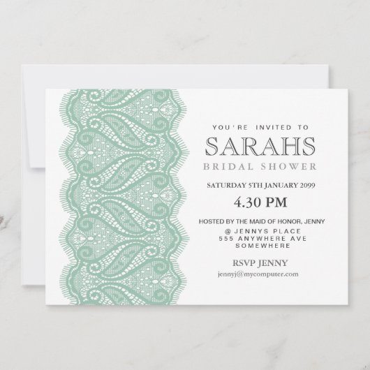 White met Mint Lace Vrijgezellenfeest Party Invite Kaart (Voorkant)