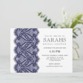 White met Navy Lace Vrijgezellenfeest Party Invite Kaart (Staand voorkant)