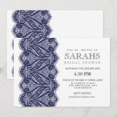 White met Navy Lace Vrijgezellenfeest Party Invite Kaart (Voorkant / Achterkant)