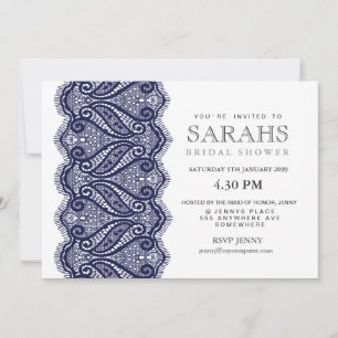 White met Navy Lace Vrijgezellenfeest Party Invite Kaart