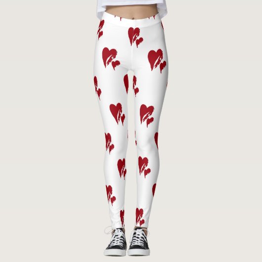 White met Red Hearts-Leggings Leggings (Voorkant)