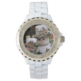 White met Rhinestones Kerstmis Snowman Watch Horloge