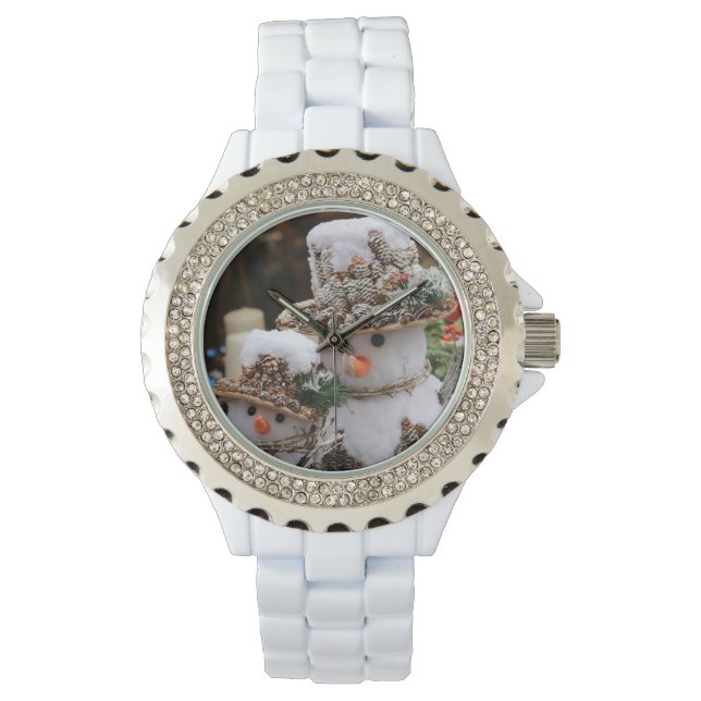 White met Rhinestones Kerstmis Snowman Watch Horloge (Voorkant)