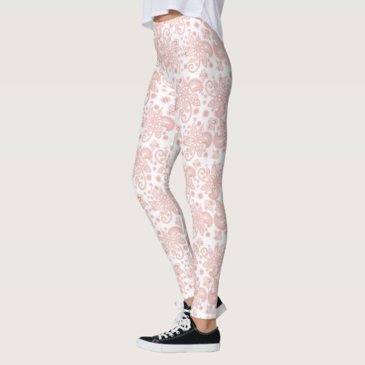 White met roze Floral Lace Pattern Leggings (Links)