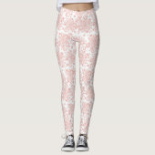 White met roze Floral Lace Pattern Leggings (Voorkant)