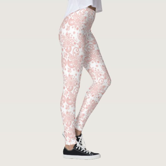 White met roze Floral Lace Pattern Leggings (Rechts)