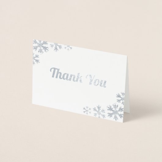White met Silver Foil Snowflake Hartelijk dank Folie Kaarten (Voorkant)