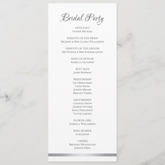White met Silver Grey Wedding Programmakaart (Achterkant)